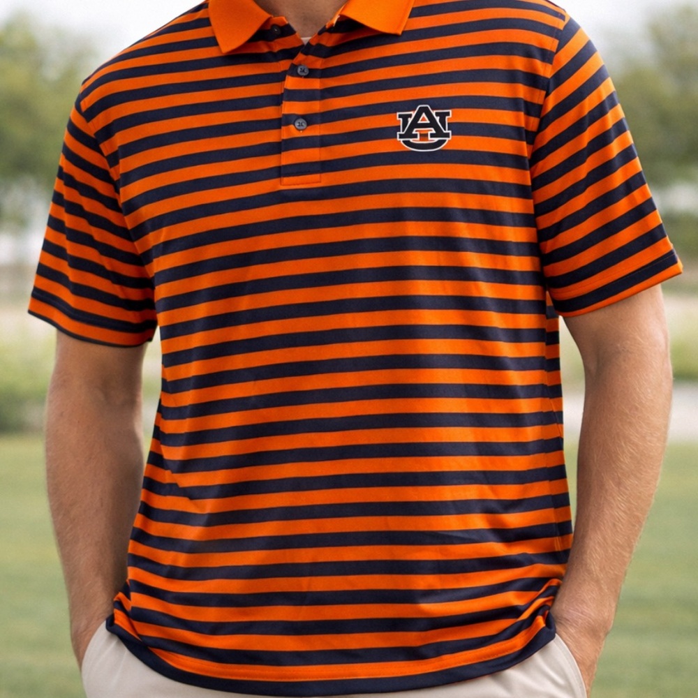 Ashworth Auburn Tigers Striped Polo Shirt – Men’s Size L